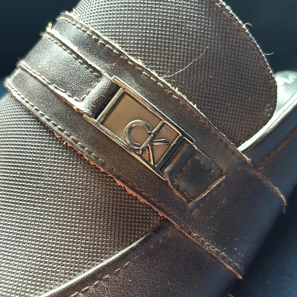 Calvin Klein Brown Leather Slip-On Loafers Men's Size 11 - Picture 2 of 11